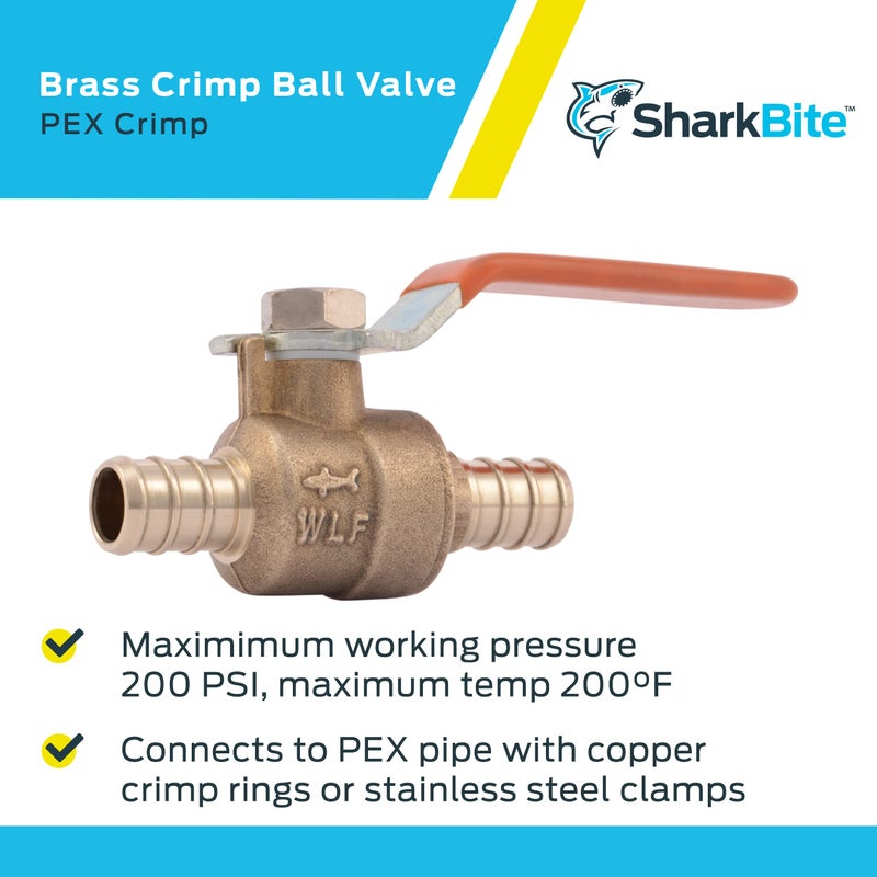 SharkBite 1/2 Inch Crimp Ball Valve, Brass Plumbing Fitting, PEX Pipe, PE-RT, 22461LFA - Image 4